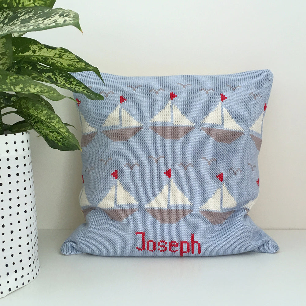 Boats Knitted Cushion