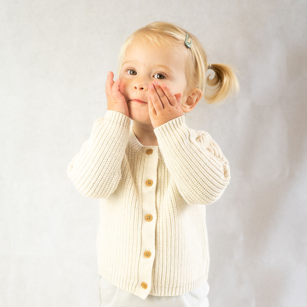 chunky ribb cardigan for babies in natural
