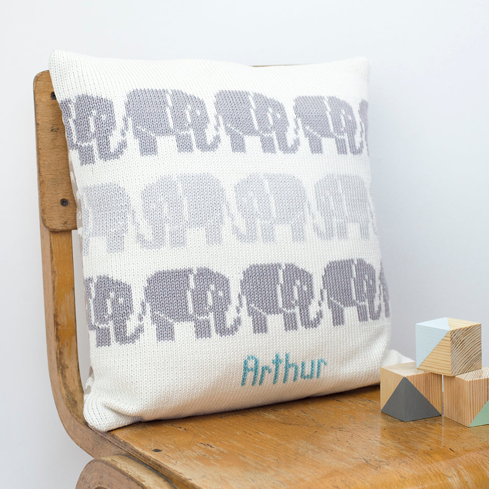 Elephants Knitted Cushion