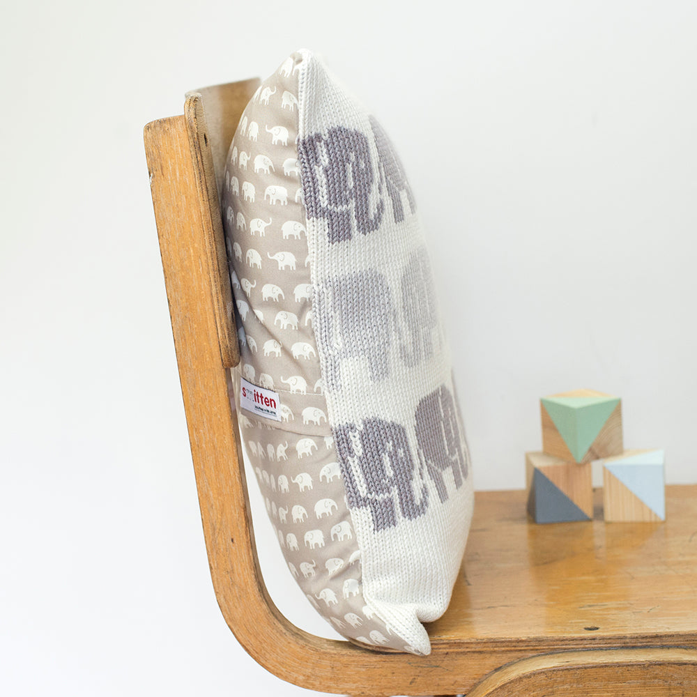 Elephants Knitted Cushion