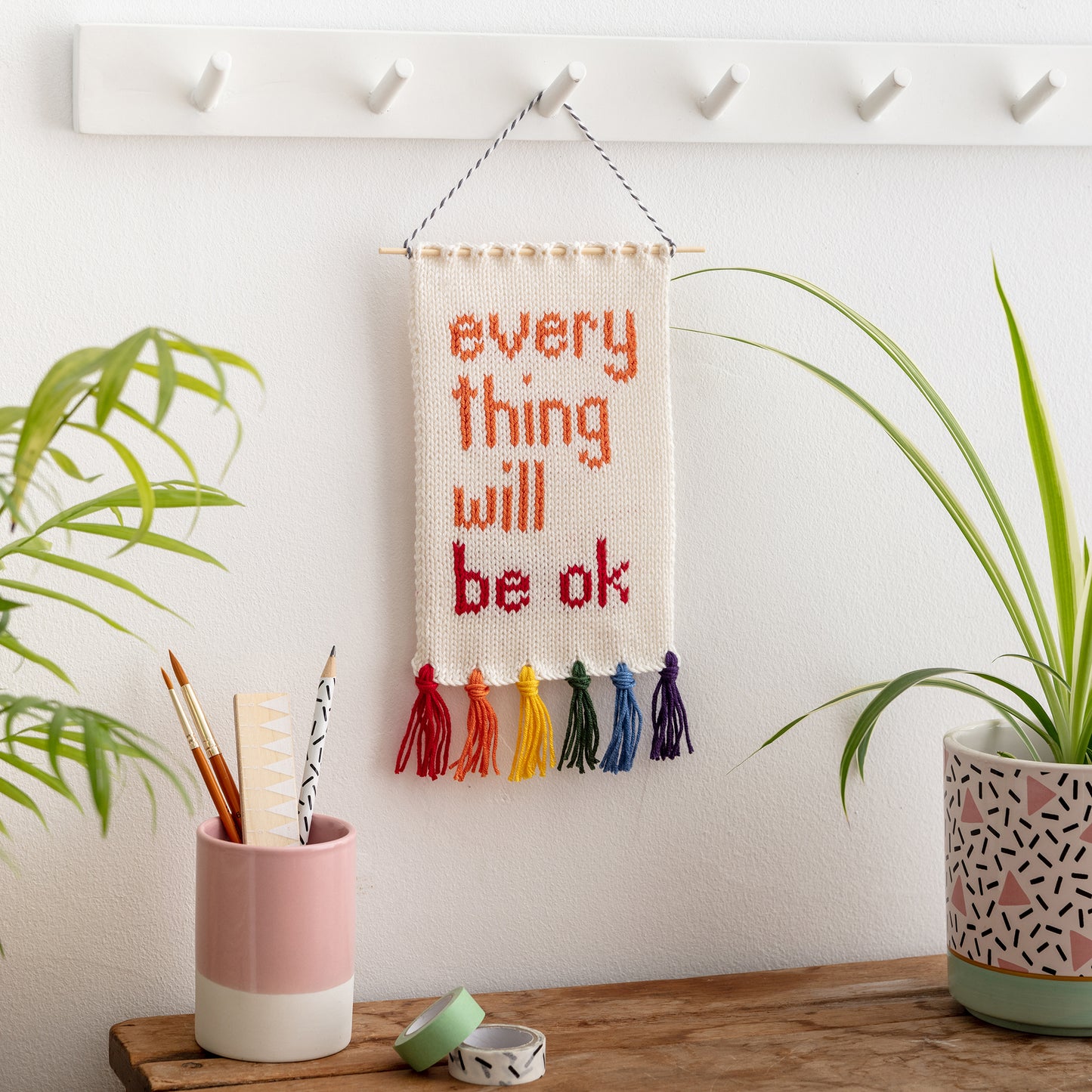 Everything will be ok knitted wall hanging