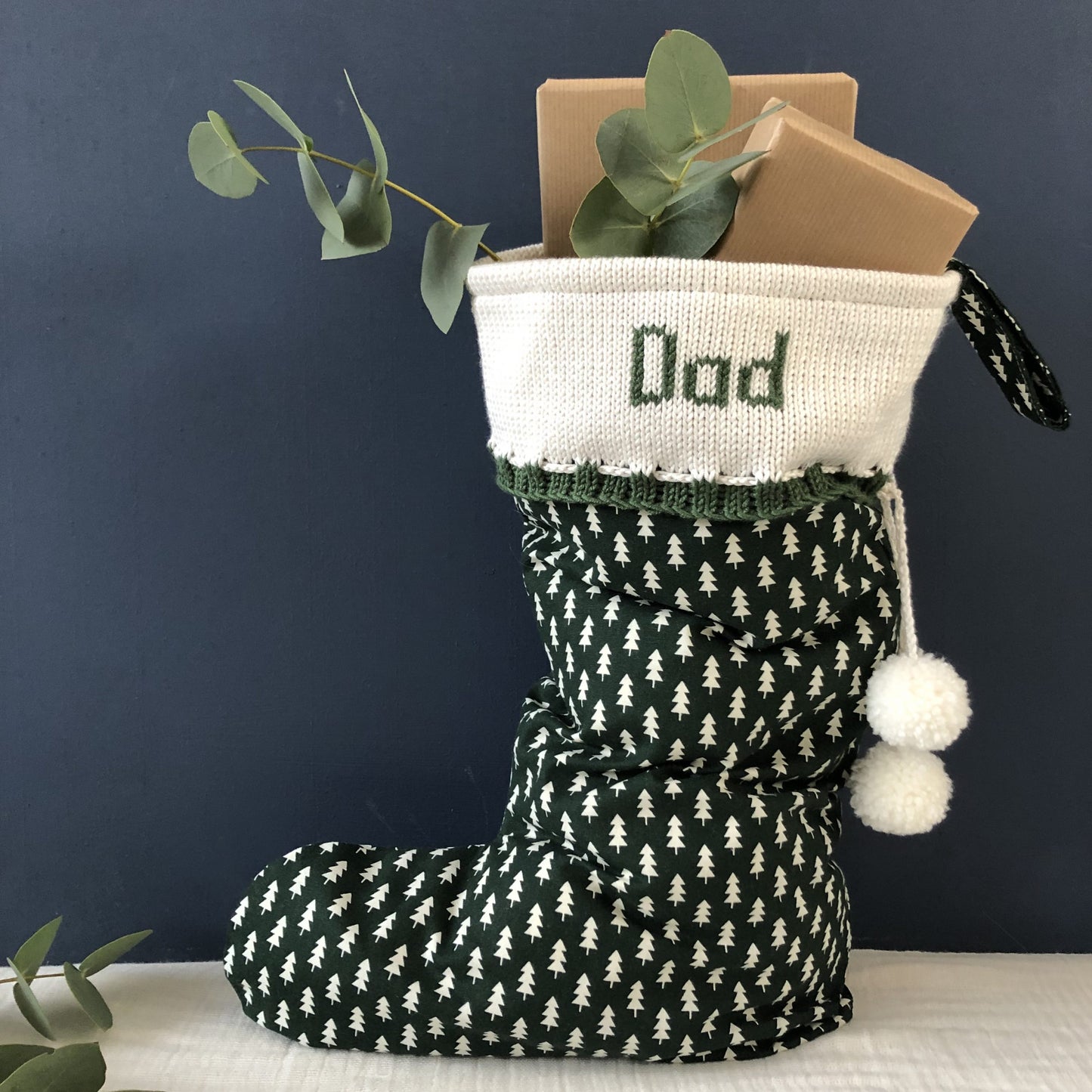 Green personalised Christmas stocking