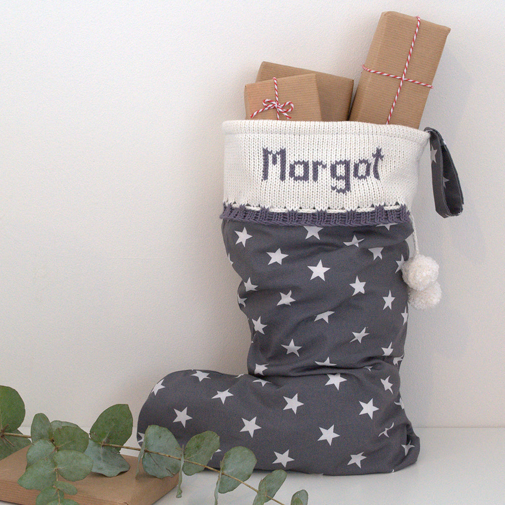 Grey Stars Personalised Christmas Stocking