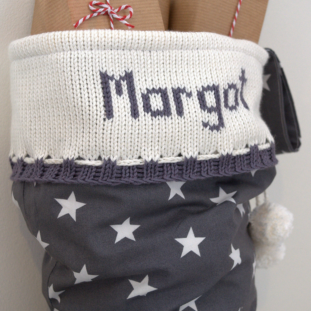 Grey Stars Personalised Christmas Stocking