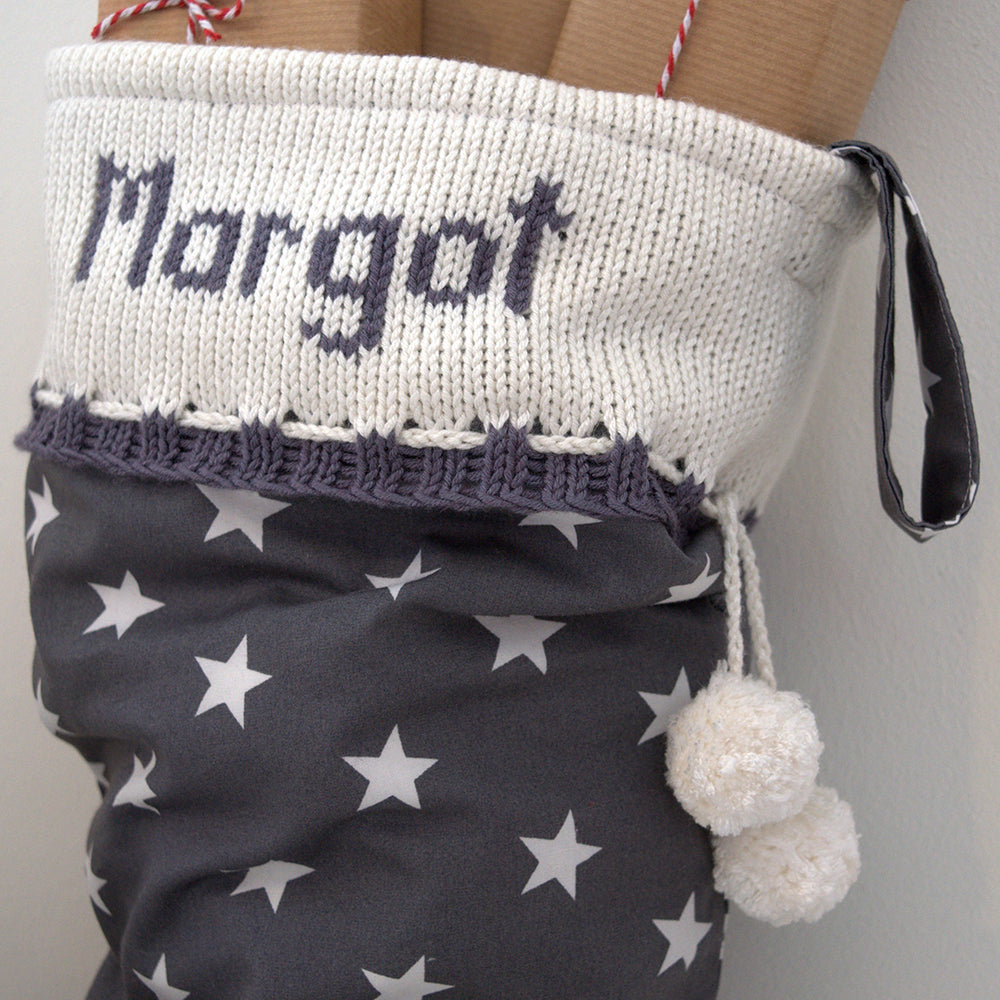 Grey Stars Personalised Christmas Stocking