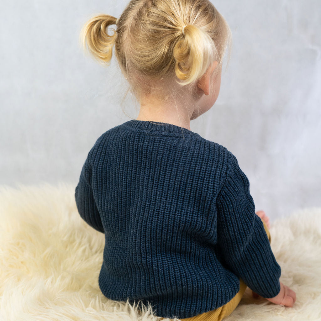 Navy rib knitted cardigan for babies