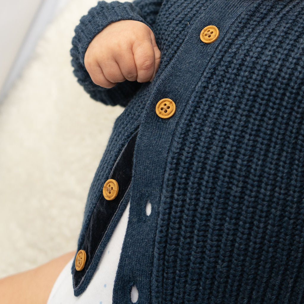 Navy rib knitted cardigan for babies
