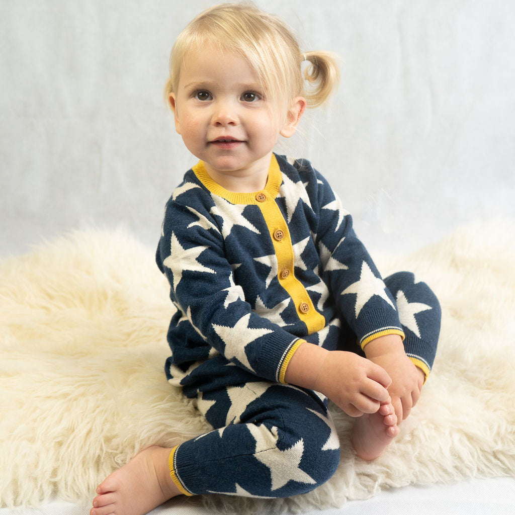 Stars Knitted Romper in Navy