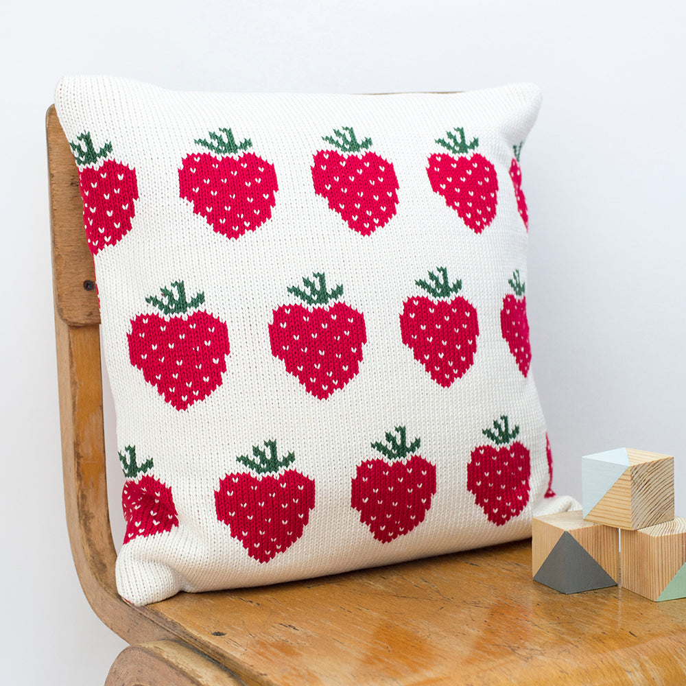 Strawberries Knitted Cushion