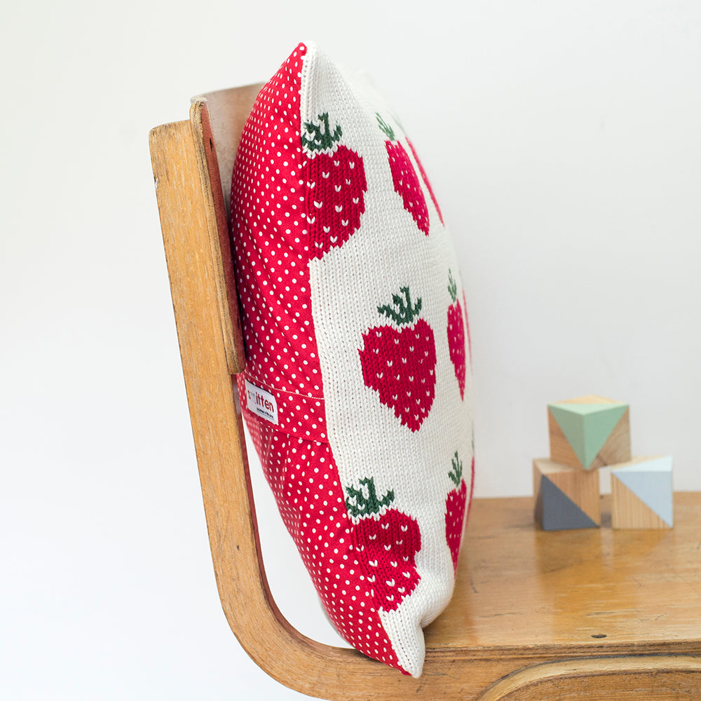 Strawberries Knitted Cushion