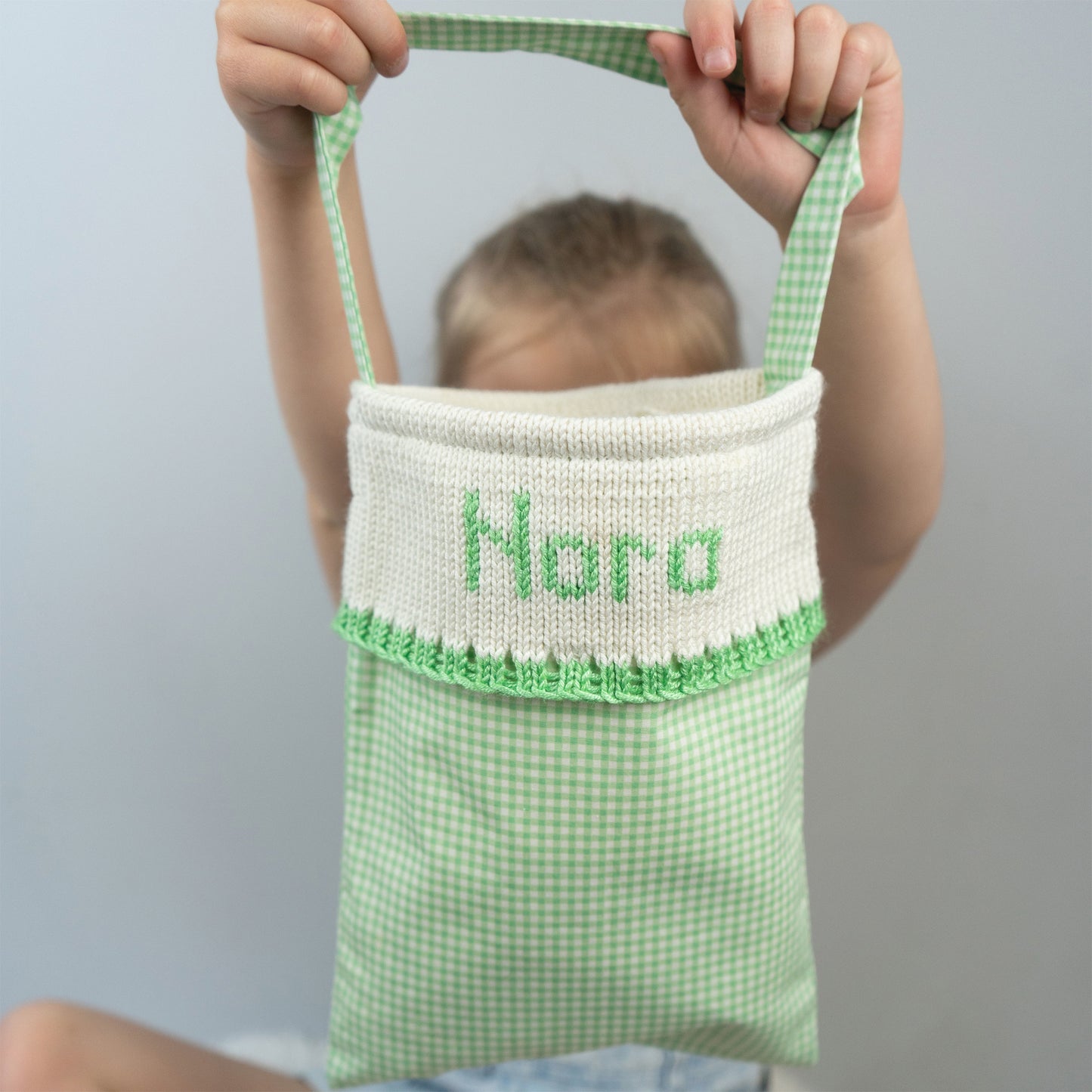 Personalised Green Gingham Bag