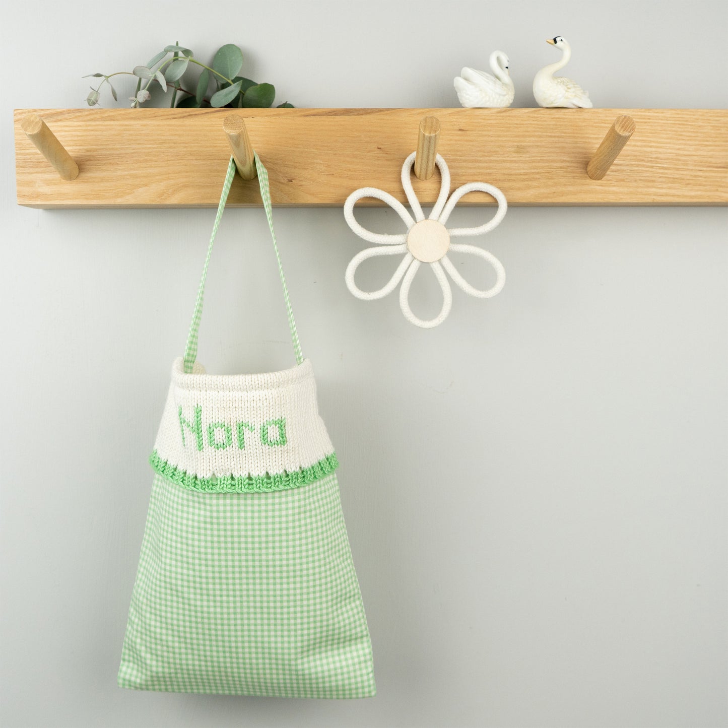 Personalised Green Gingham Bag