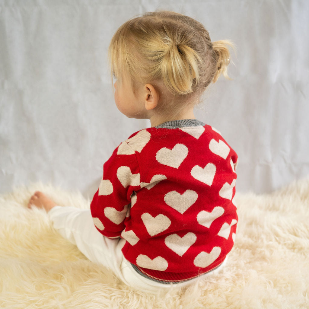 Red hearts patterned cardigan
