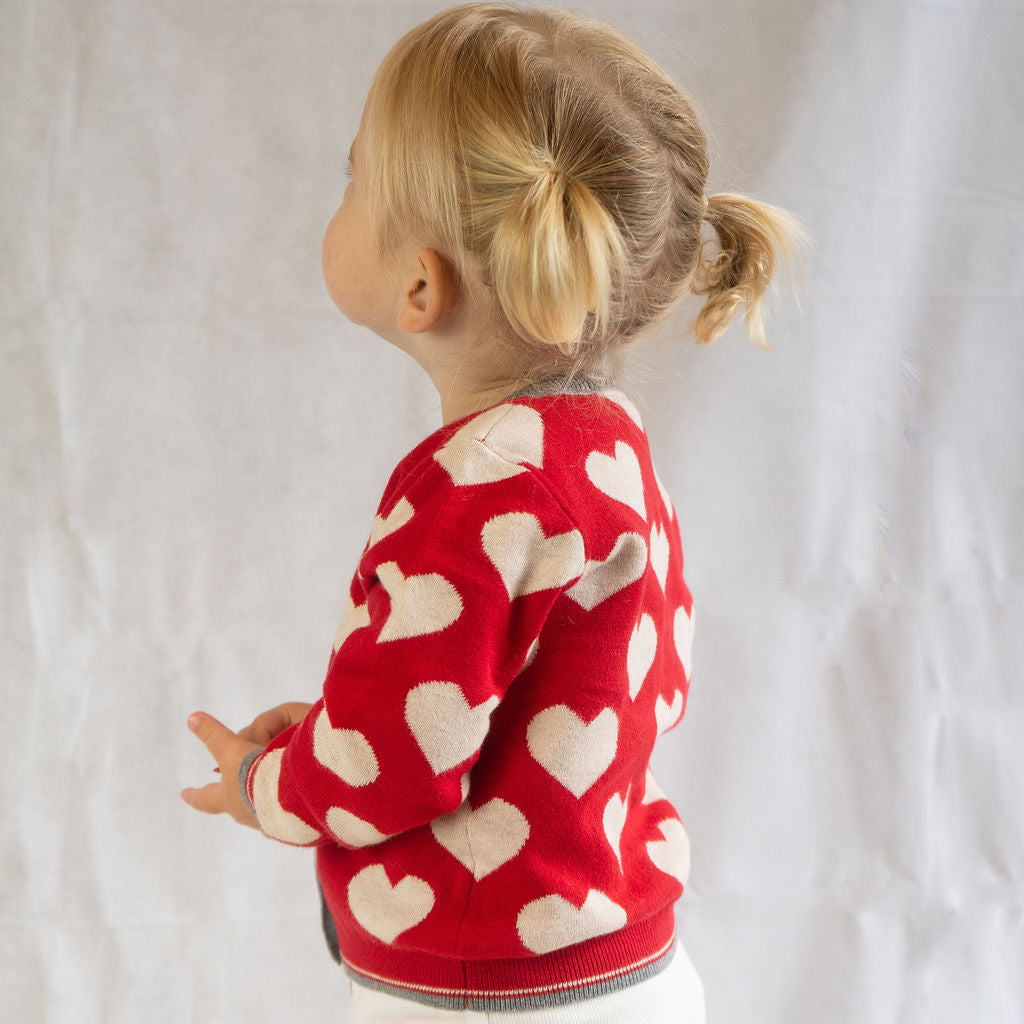 red hearts patterned cardigan for babies