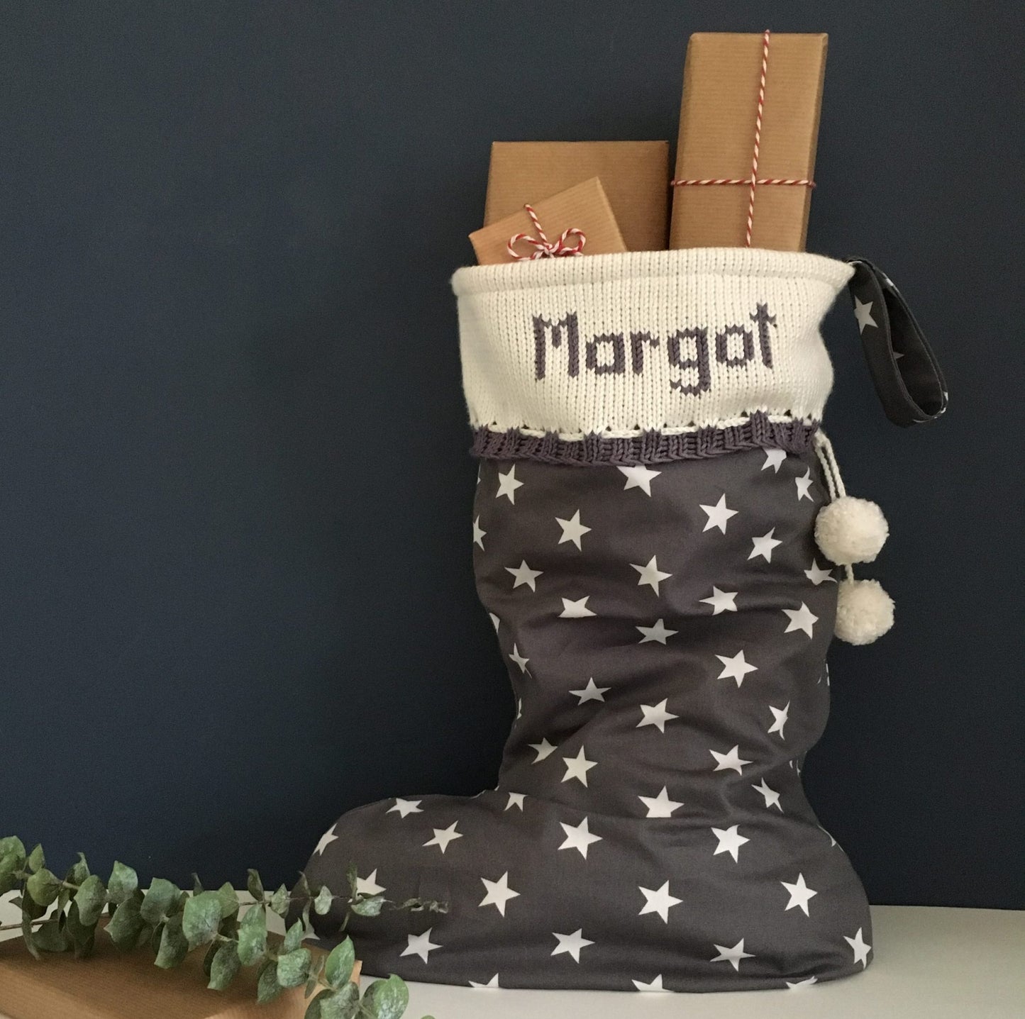 grey stars personalised Christmas stocking