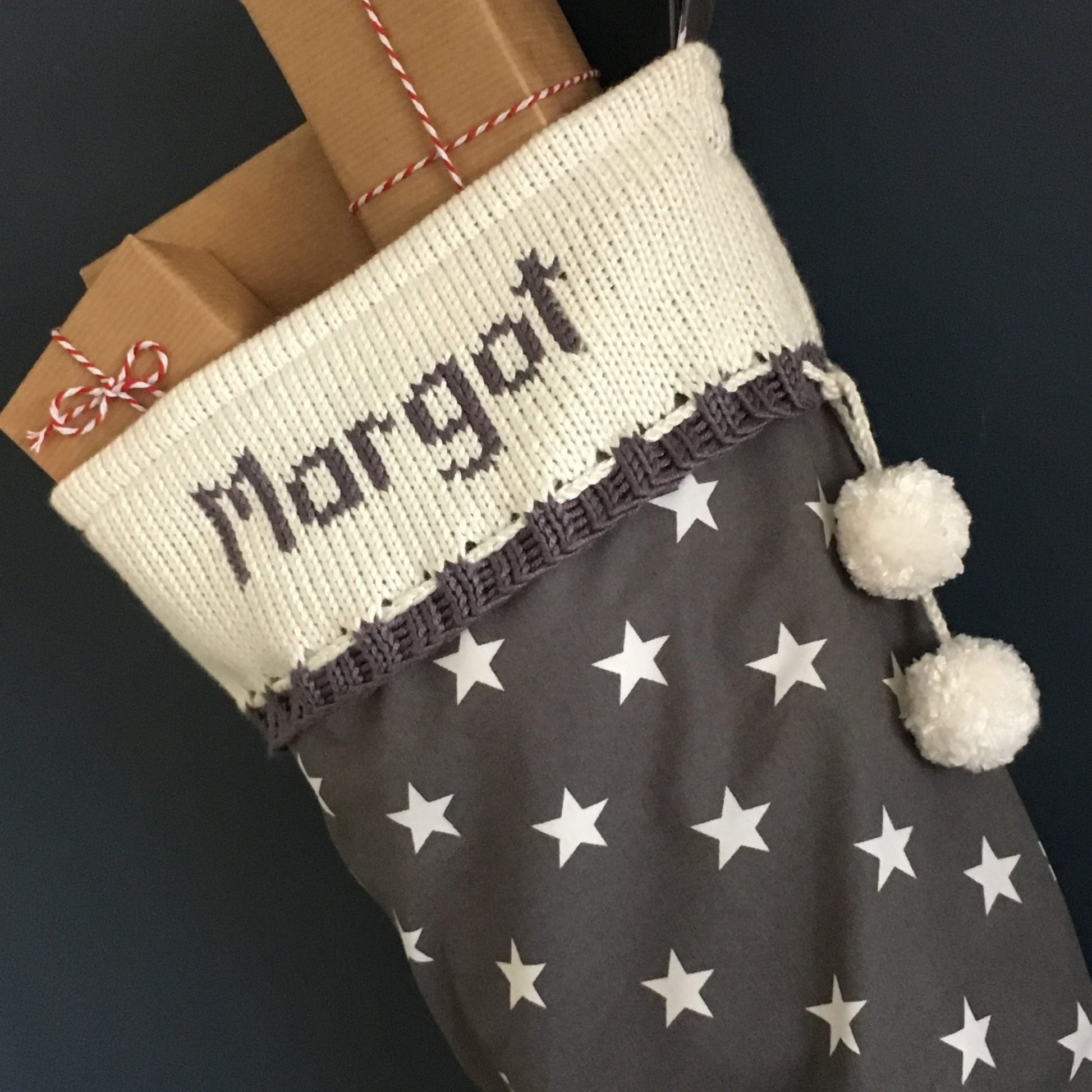 grey stars personalised Christmas stocking