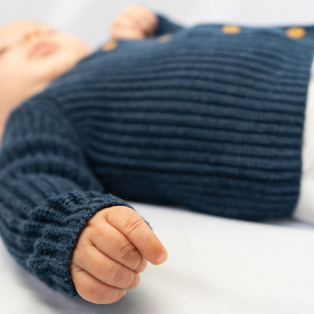 Navy rib knitted cardigan for babies