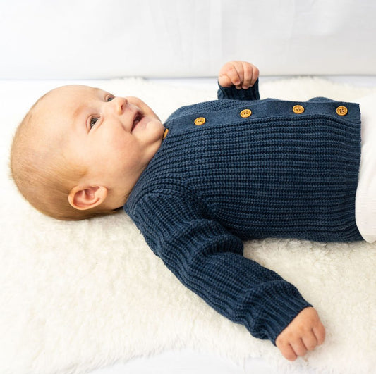 Navy rib knitted cardigan for babies