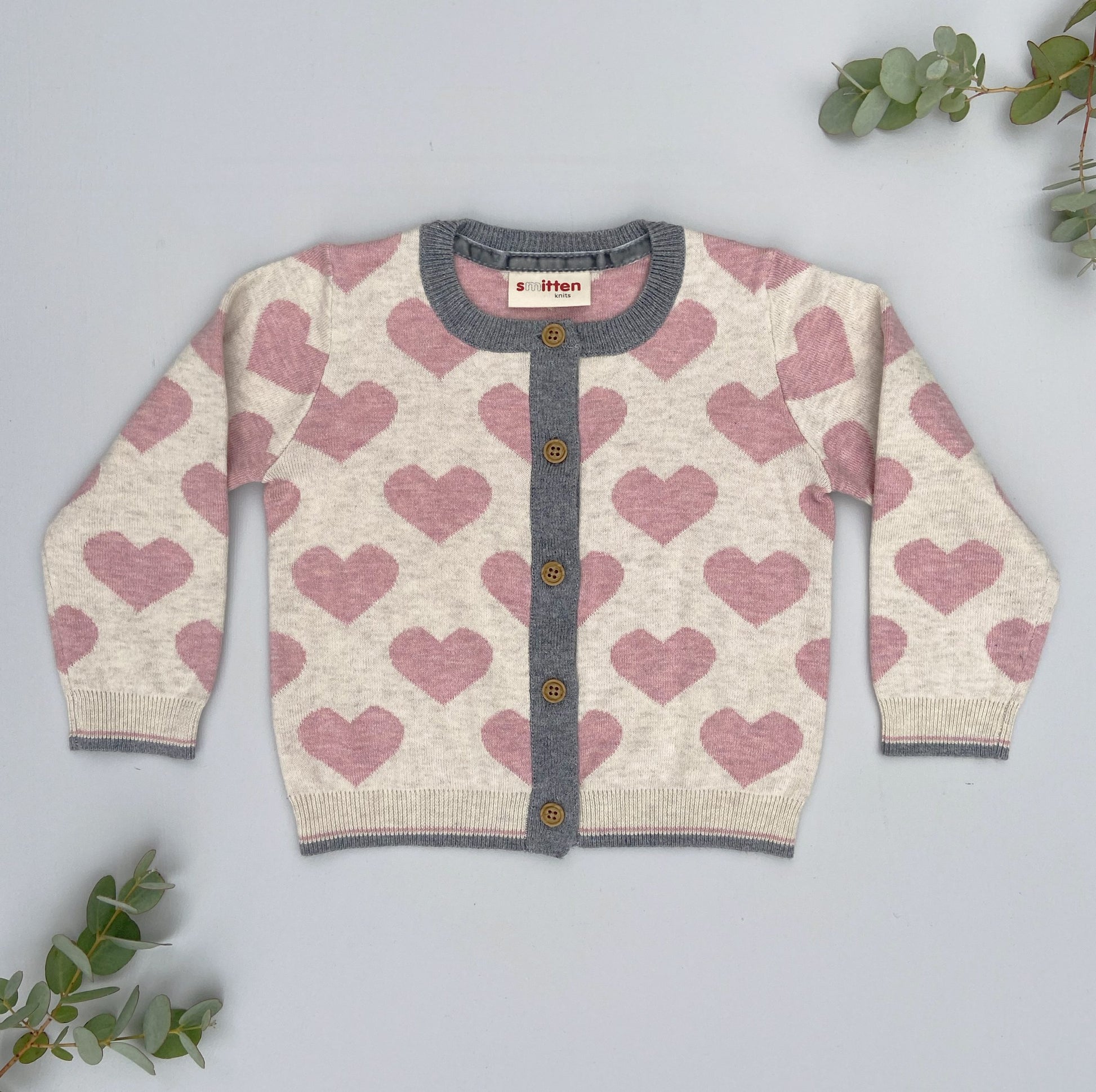 Pink hearts patterned cardigan