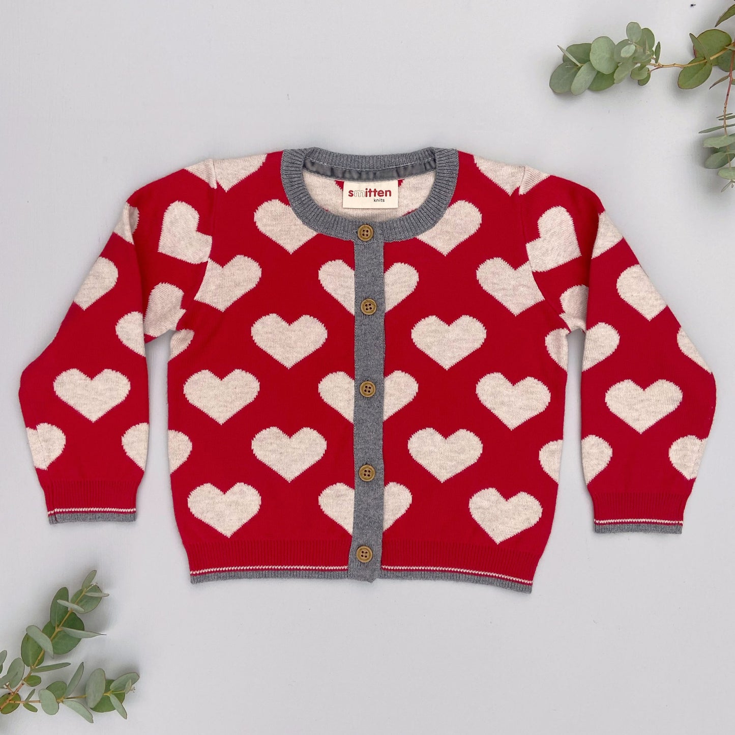 red hearts pattered cardigan