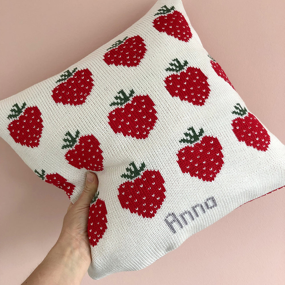 Strawberries Knitted Cushion