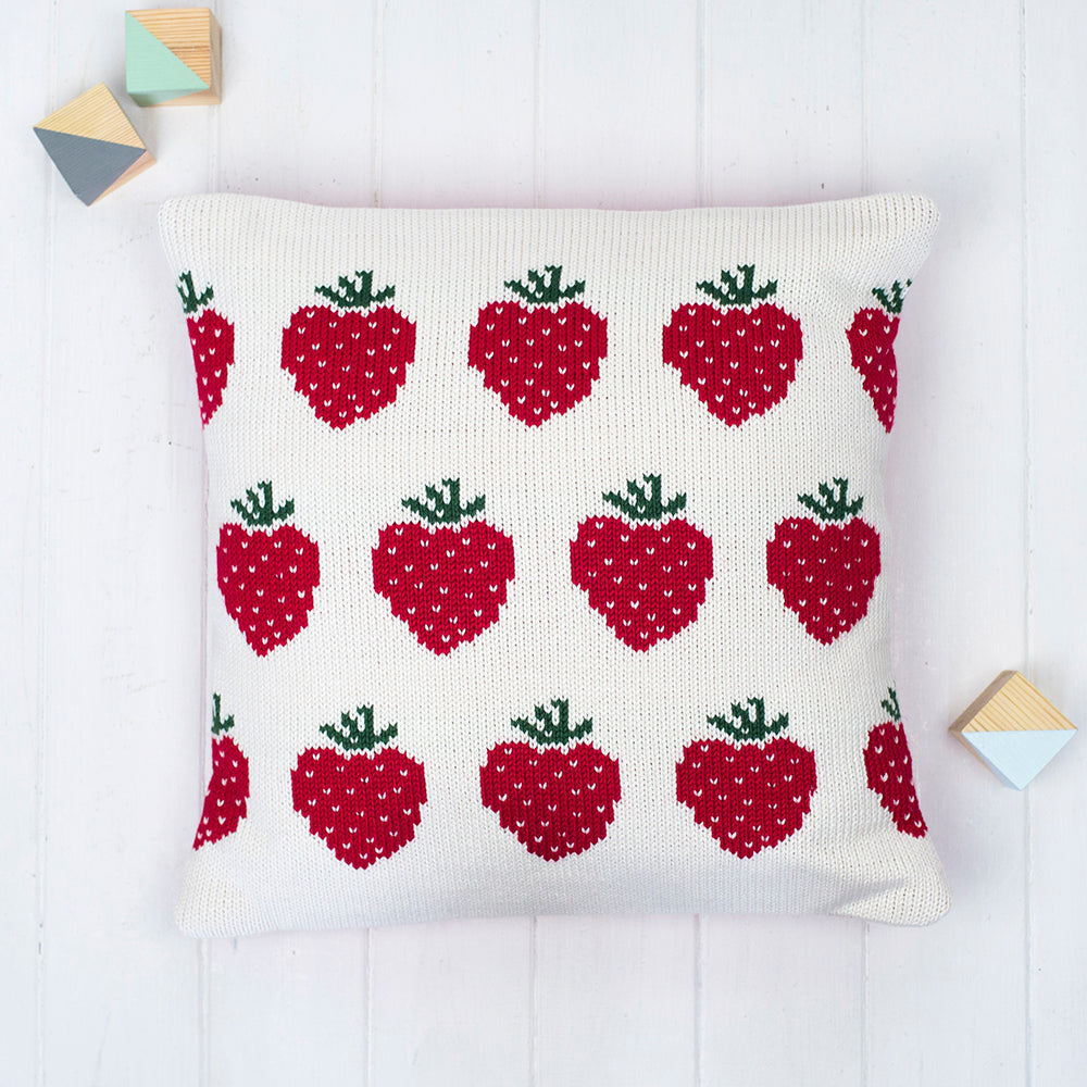 Strawberries Knitted Cushion